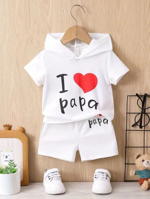 I Love Papa Summer Set Hooded Tshirt  Shorts for Baby Boy