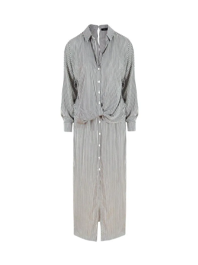 Iconic Lined Shirt Dress with Buttons Down the Front - Striped