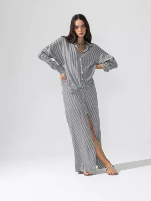 Iconic Lined Shirt Dress with Buttons Down the Front - Striped