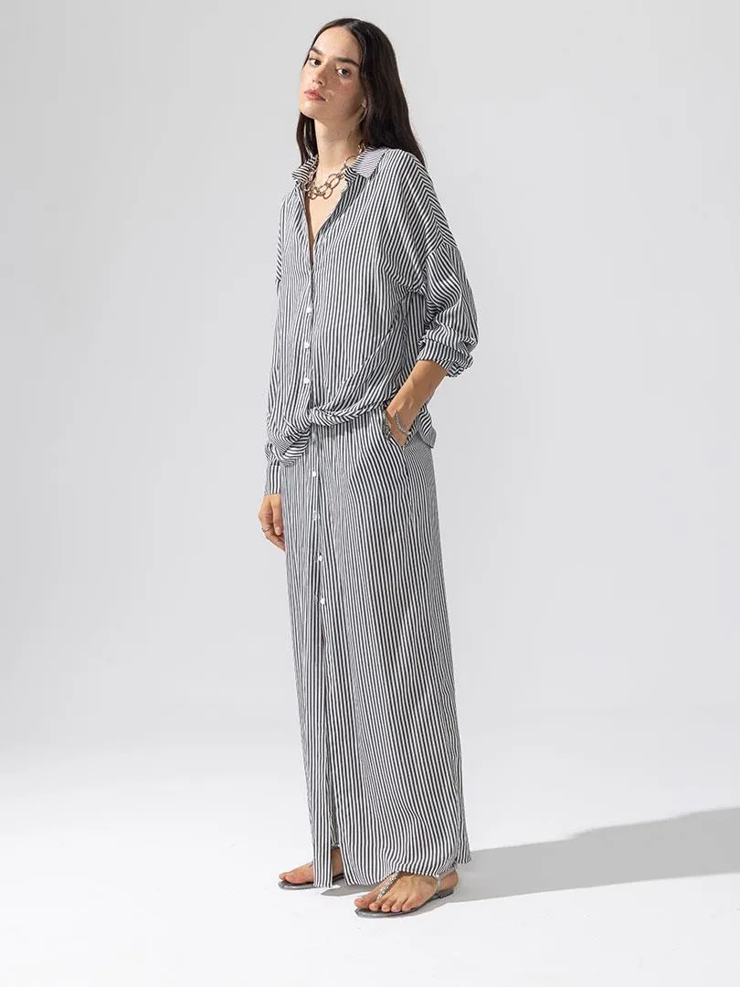 Iconic Lined Shirt Dress with Buttons Down the Front - Striped