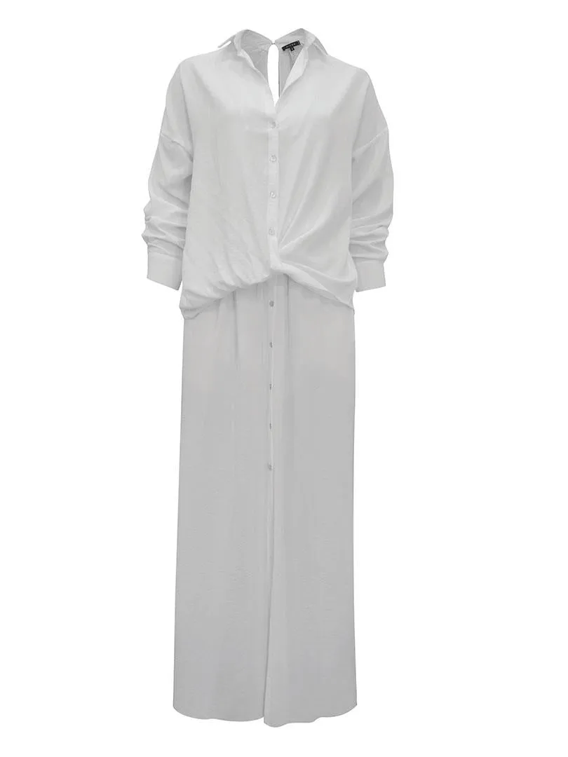 Iconic Lined Shirt Dress with Buttons Down the Front - White