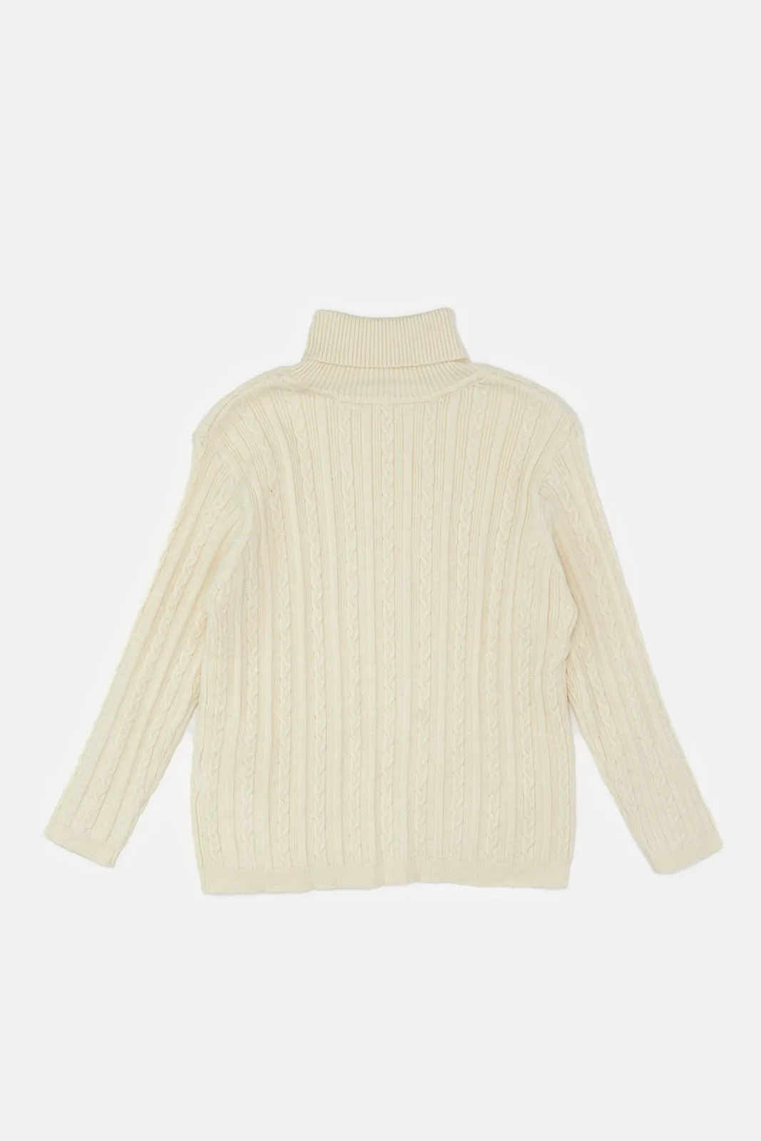 Infant Girls Beige Knitted High Neck Pullover