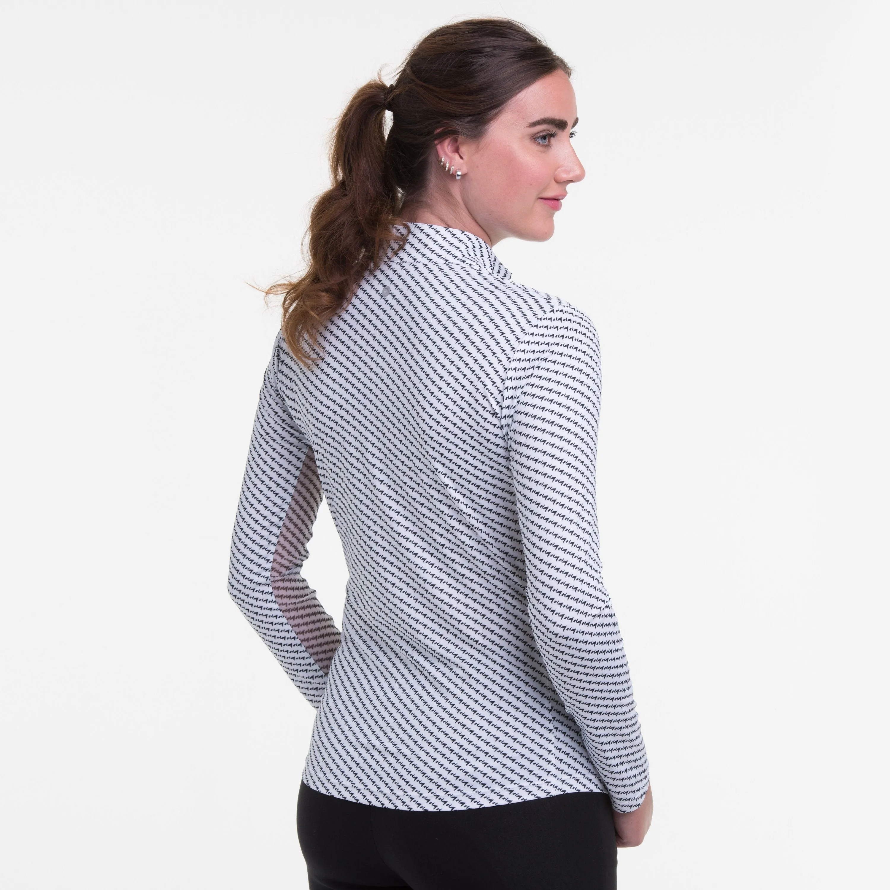 Long Sleeve Bicolor Print Zip Mock