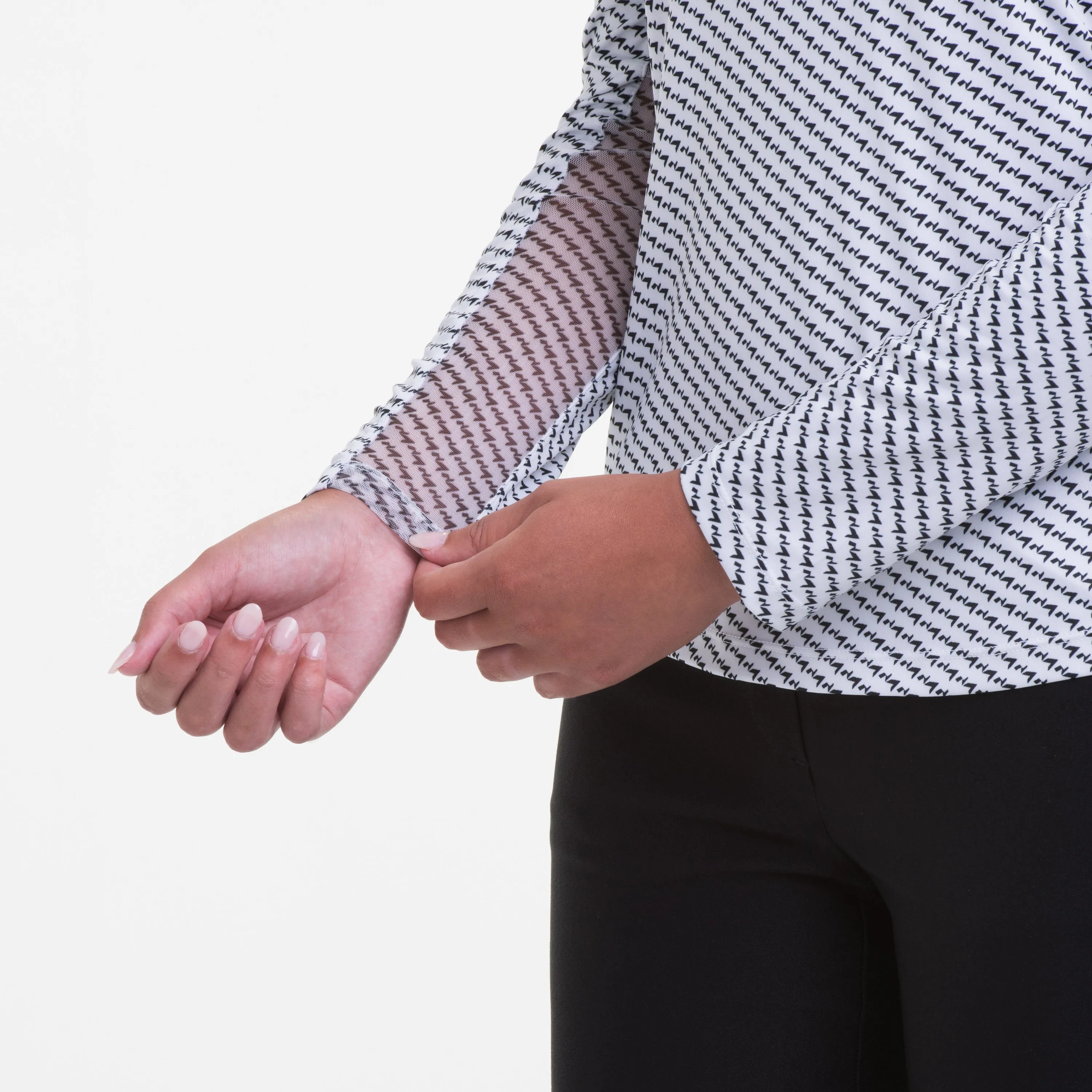 Long Sleeve Bicolor Print Zip Mock