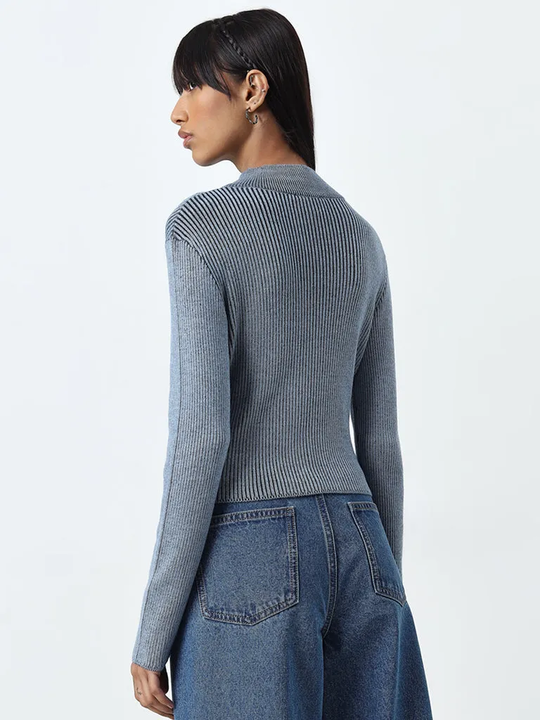 Nuon Blue Ribbed Cardigan
