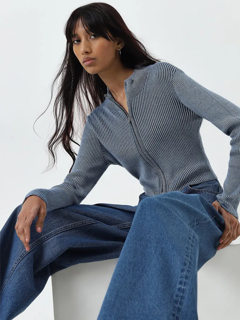 Nuon Blue Ribbed Cardigan