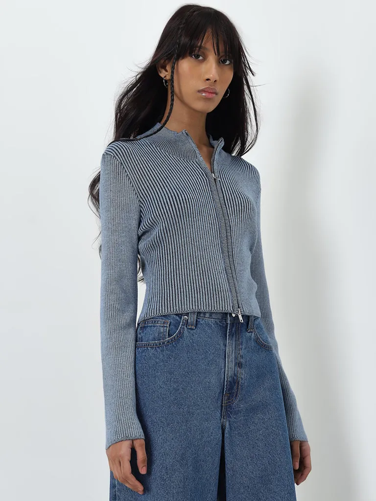 Nuon Blue Ribbed Cardigan