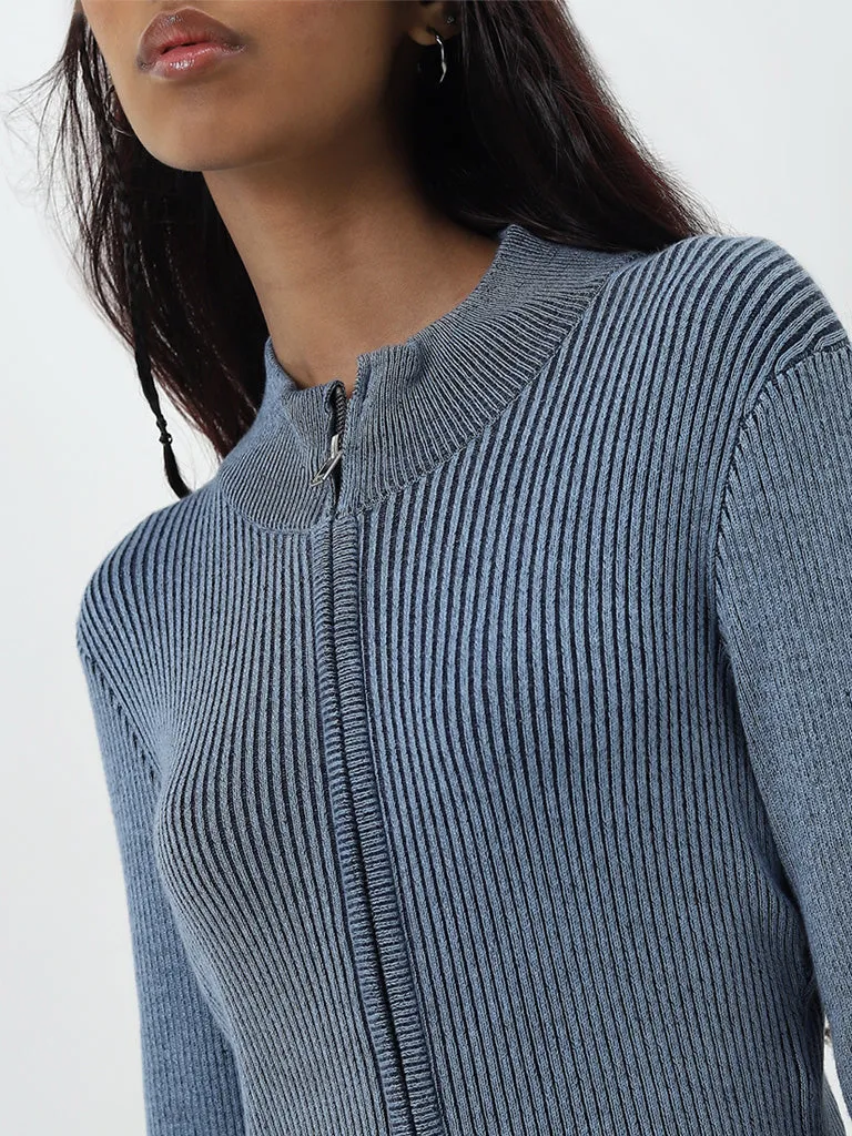 Nuon Blue Ribbed Cardigan