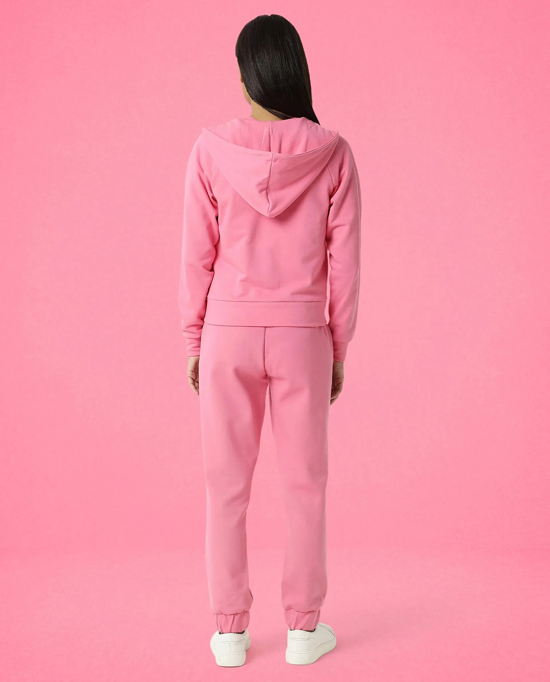 Rareism Women Capper Flouroscent Pink Cotton Blend Fabric Full Sleeves Solid Hooded Jacket