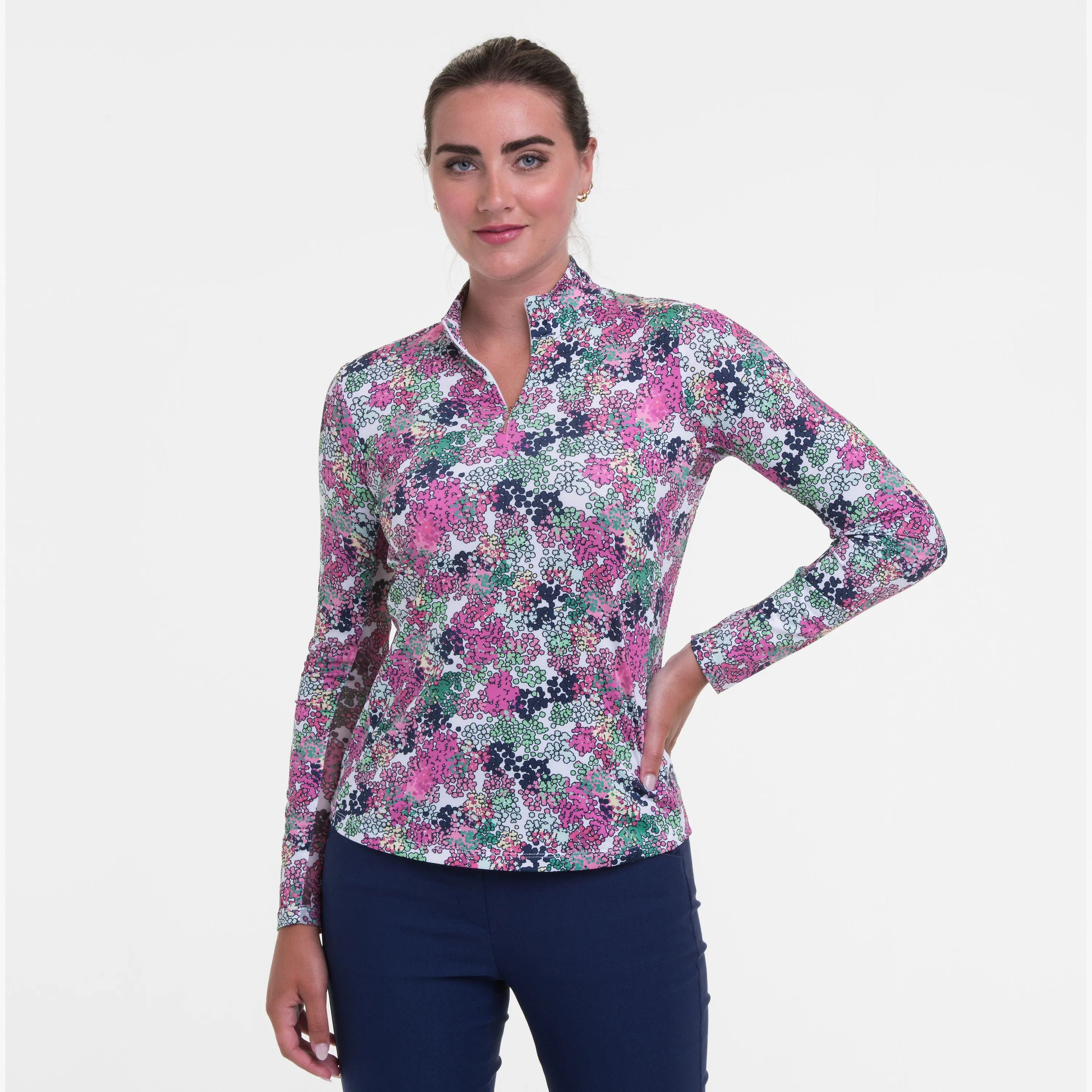 Retro Cluster Floral Zip Mock - Sale