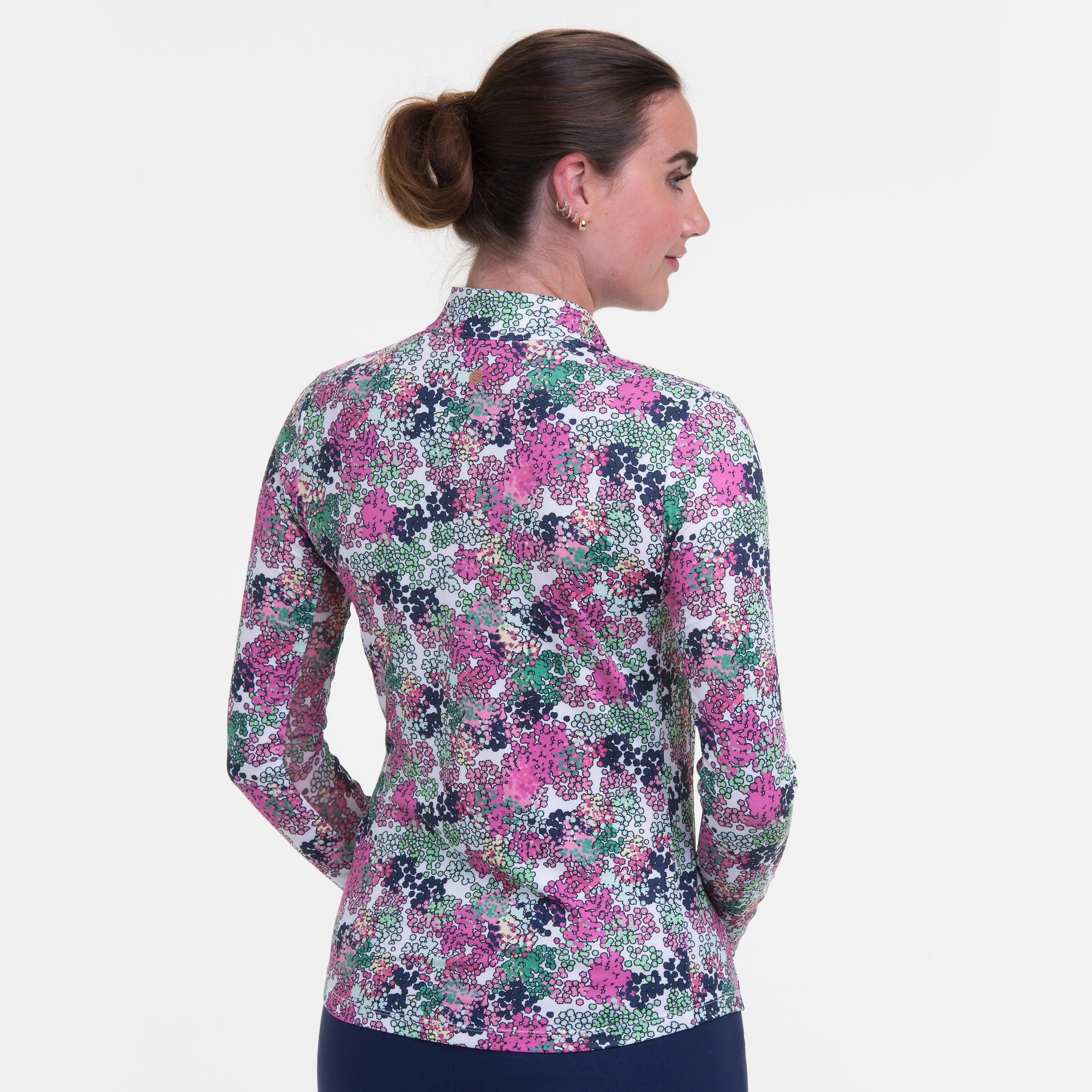 Retro Cluster Floral Zip Mock - Sale