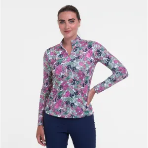 Retro Cluster Floral Zip Mock - Sale