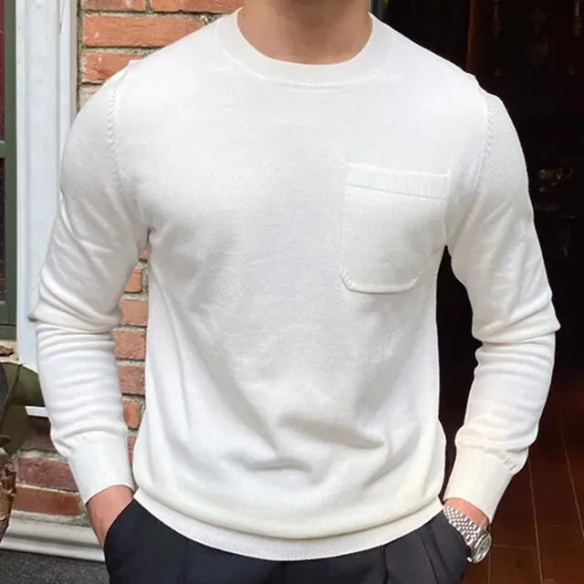 Solid O-Neck with Pocket Sweater