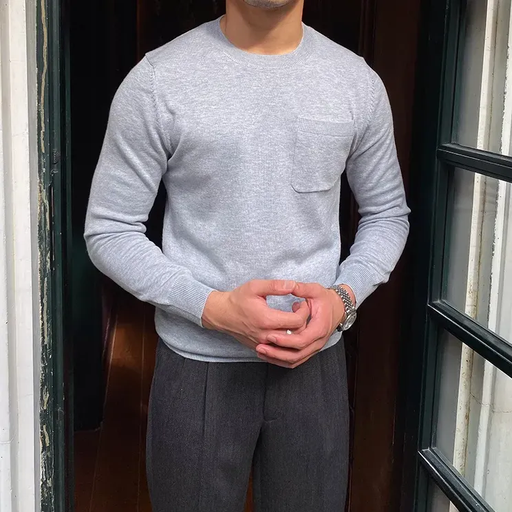 Solid O-Neck with Pocket Sweater