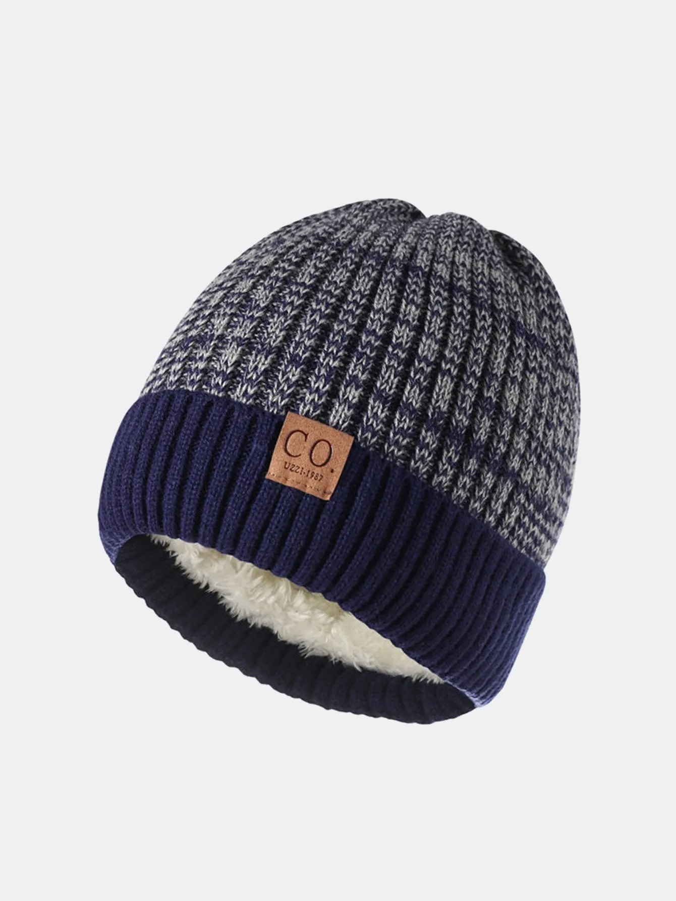 Teddy Fleece Lined Slogan Patch Knit Beanie Hat