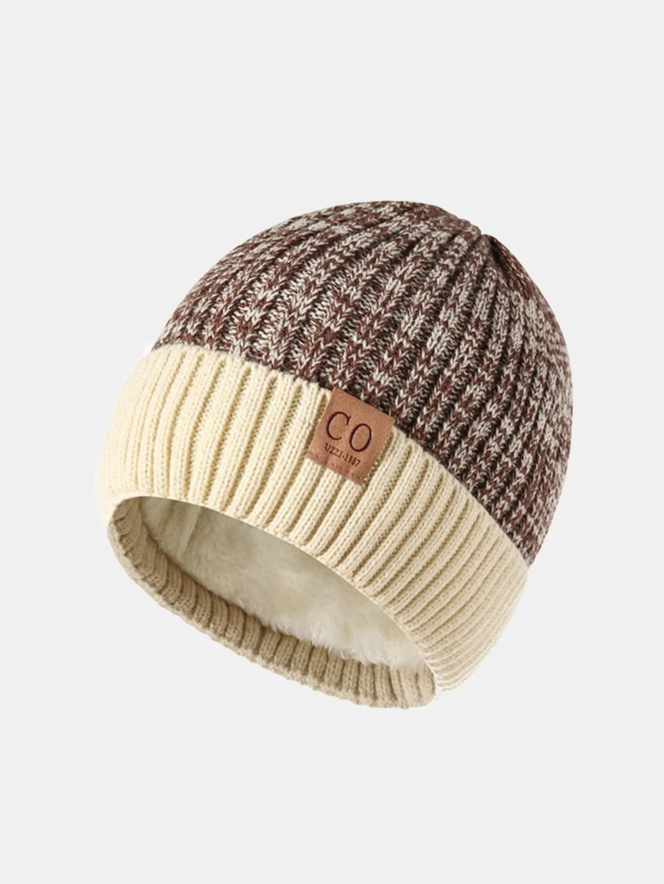 Teddy Fleece Lined Slogan Patch Knit Beanie Hat