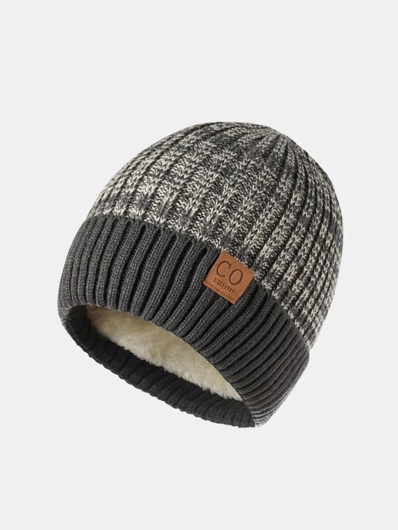 Teddy Fleece Lined Slogan Patch Knit Beanie Hat