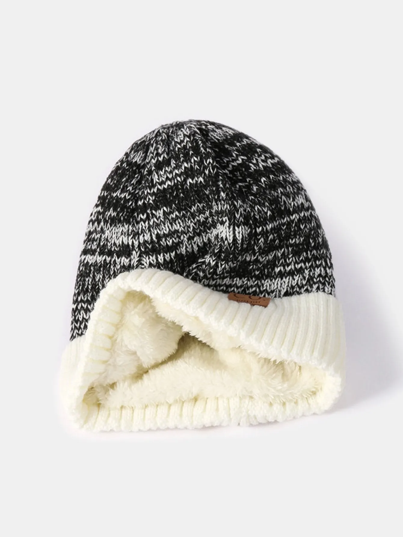 Teddy Fleece Lined Slogan Patch Knit Beanie Hat