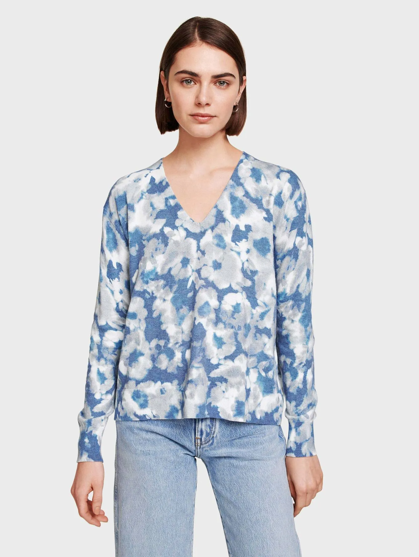 Tie Dye Floral V Neck - Indigo Combo