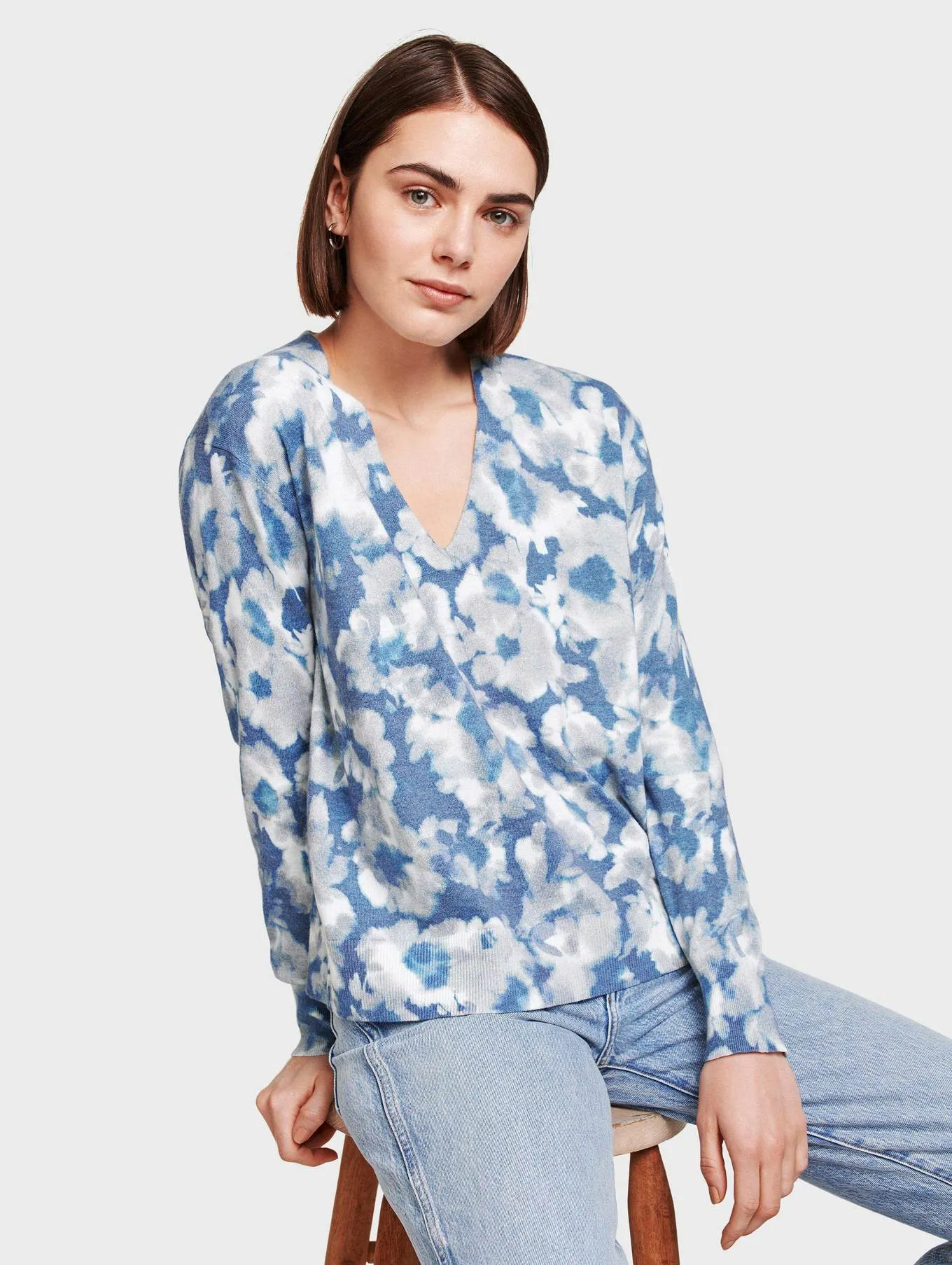 Tie Dye Floral V Neck - Indigo Combo