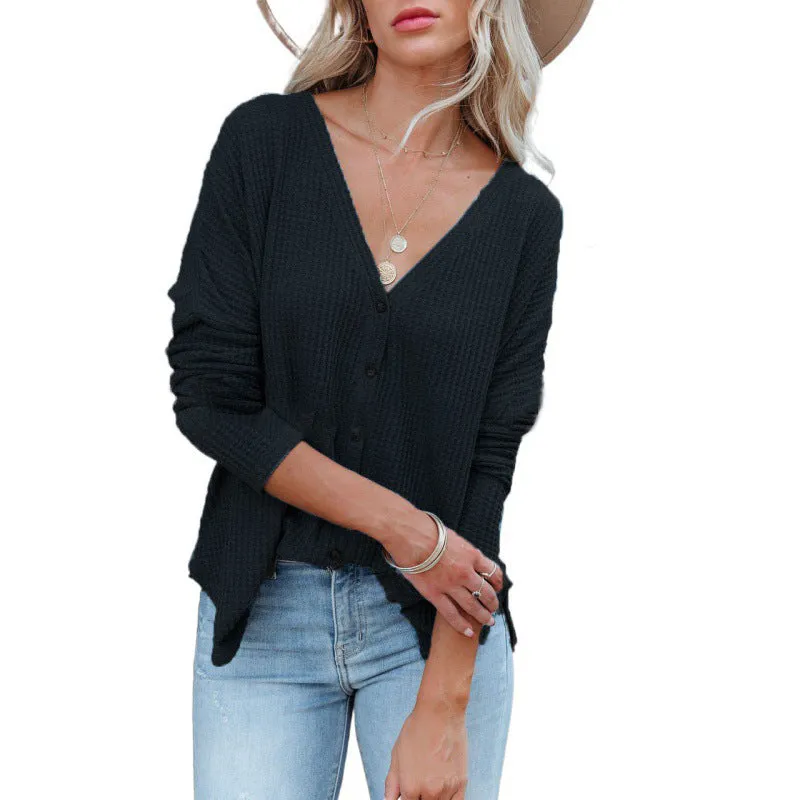 V-Neck Long-Sleeved Solid Color Cardigan Wholesale
