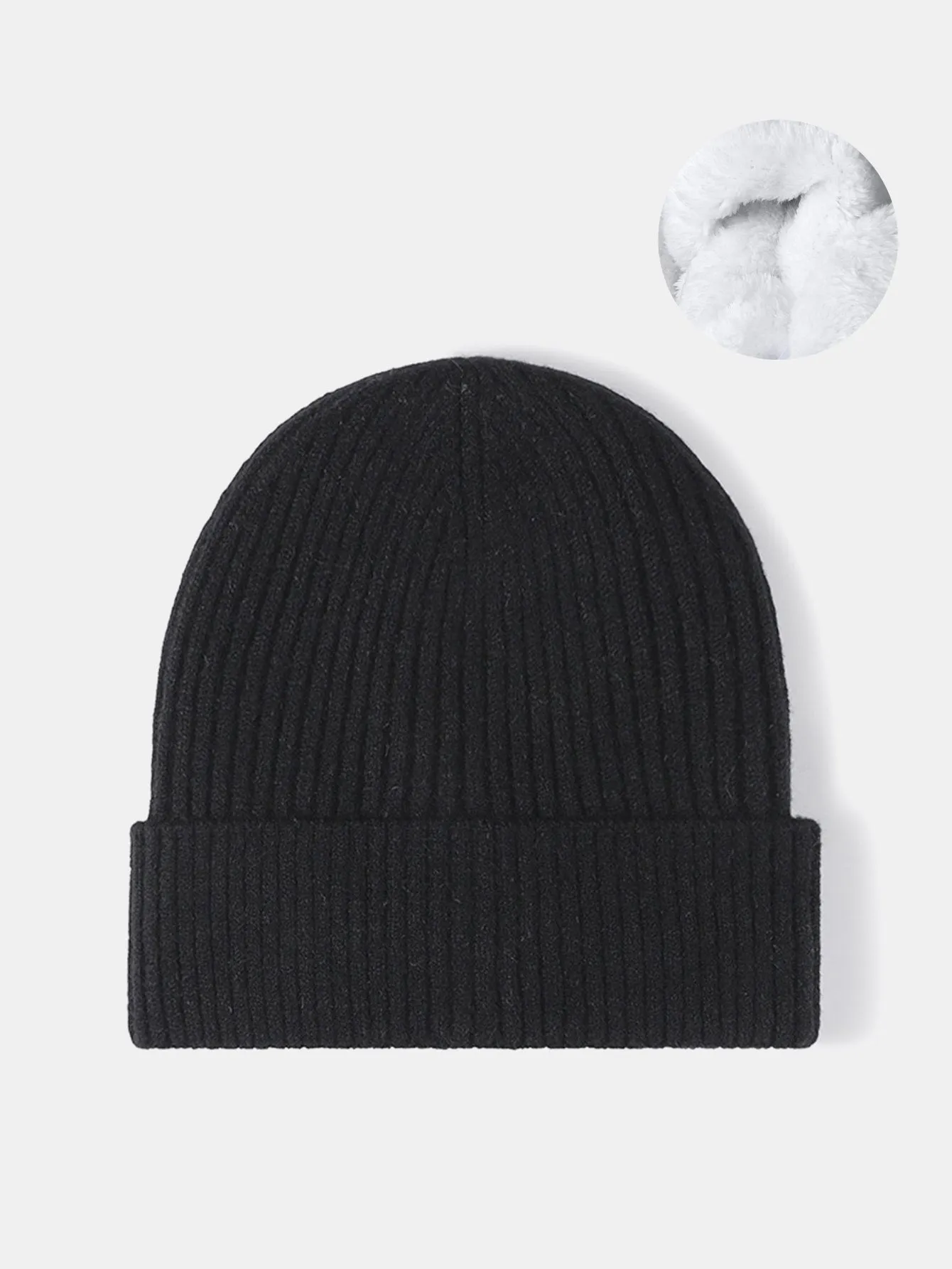 Warm Fleece Lined Knit Beanie Hat Cuffed Cap