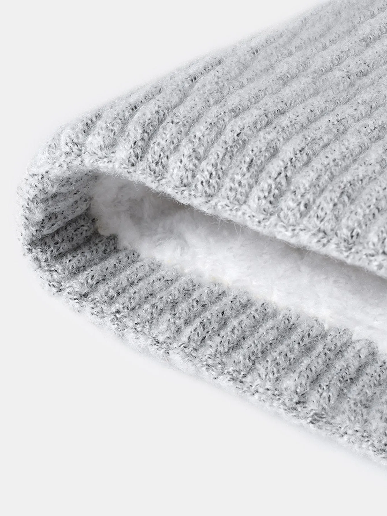 Warm Fleece Lined Knit Beanie Hat Cuffed Cap