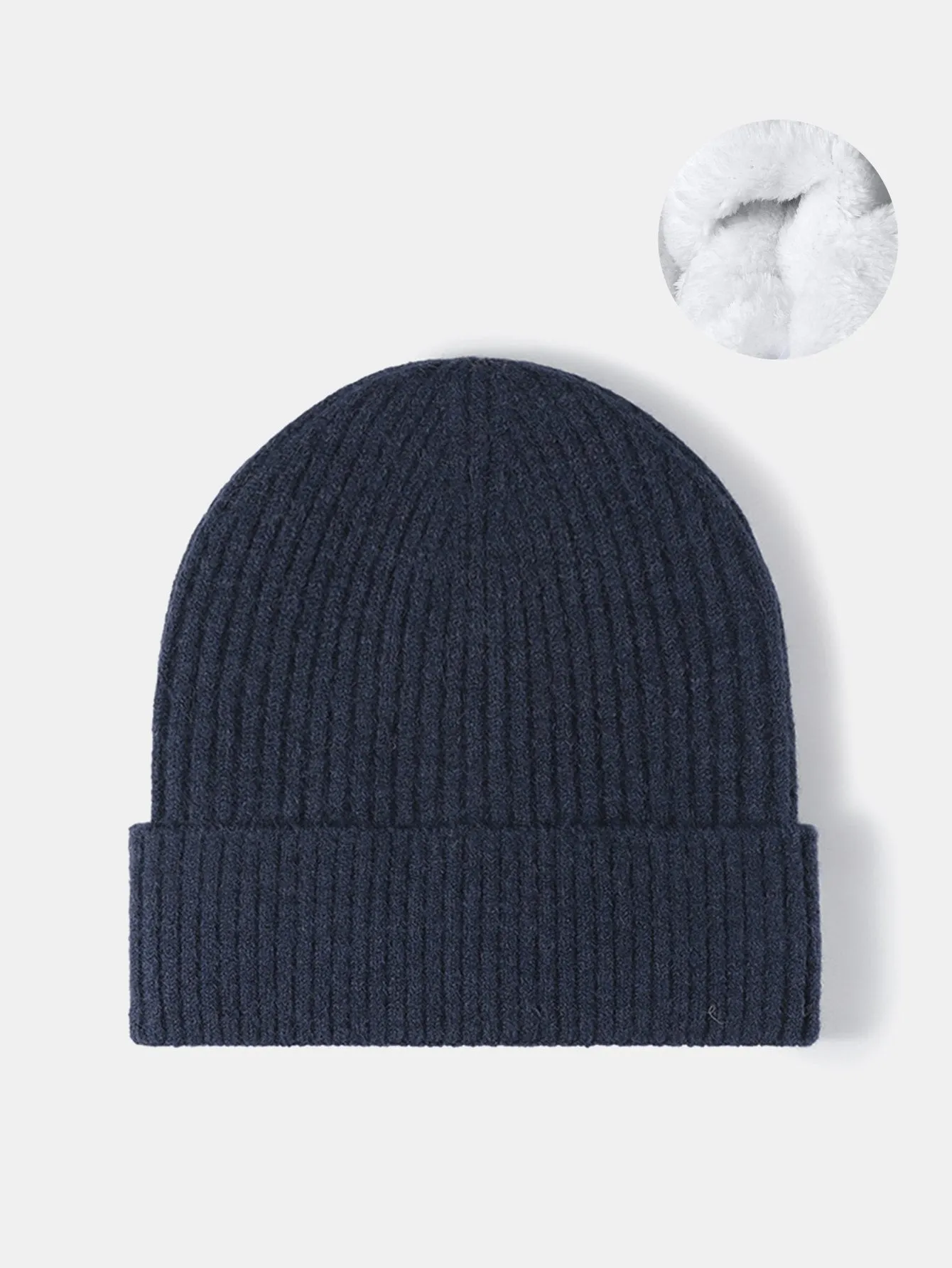 Warm Fleece Lined Knit Beanie Hat Cuffed Cap