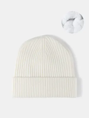 Warm Fleece Lined Knit Beanie Hat Cuffed Cap