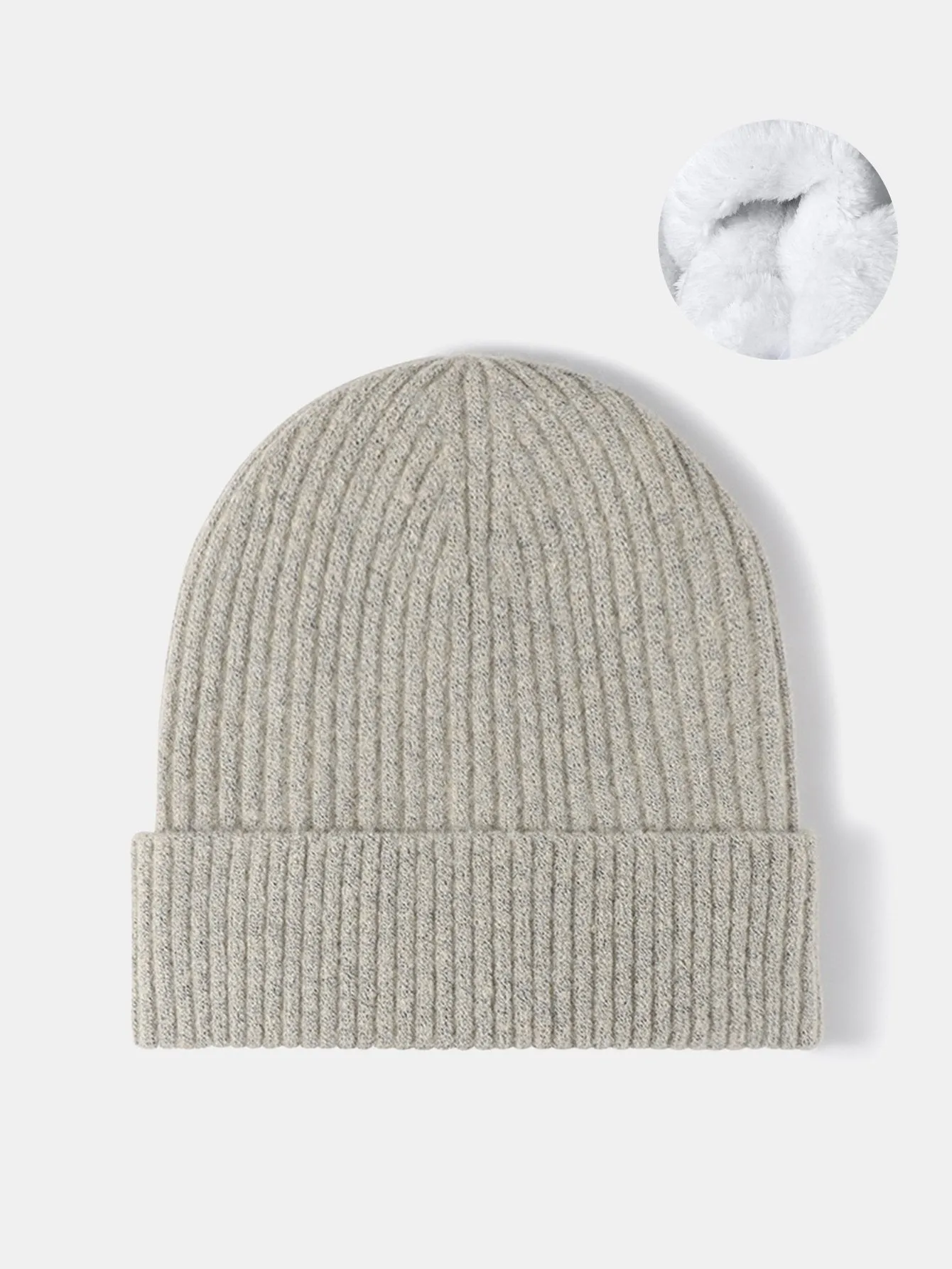 Warm Fleece Lined Knit Beanie Hat Cuffed Cap