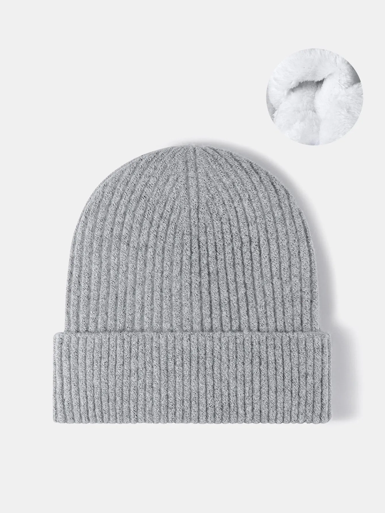 Warm Fleece Lined Knit Beanie Hat Cuffed Cap