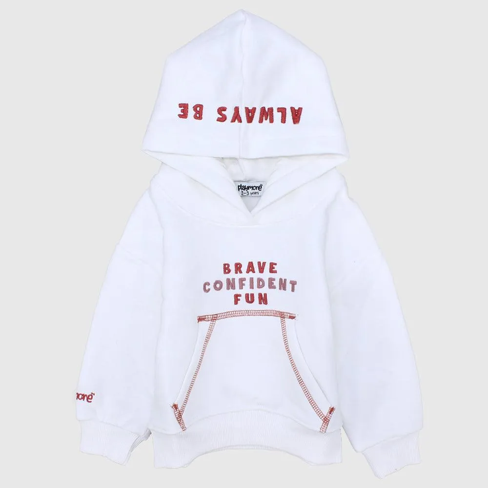 White Unisex Long-Sleeved Fleeced Hoodie