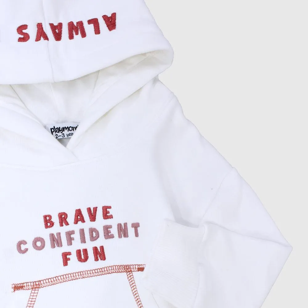 White Unisex Long-Sleeved Fleeced Hoodie