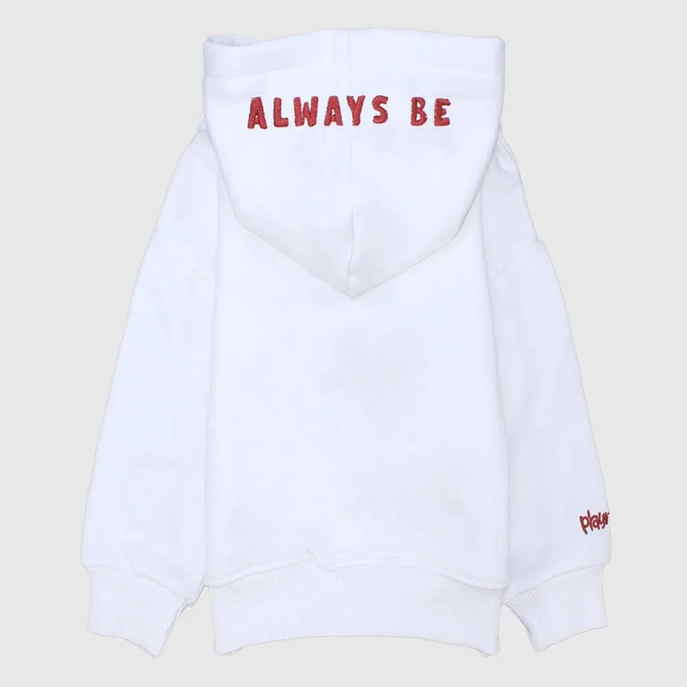 White Unisex Long-Sleeved Fleeced Hoodie