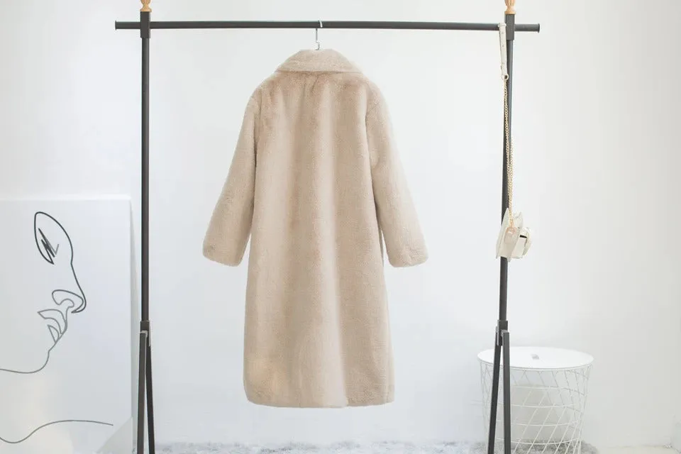 Winter Women High Quality Faux Rabbit Fur Coat Luxury Long Fur Coat Loose Lapel OverCoat Thick Warm Plus Size Female Plush Coats