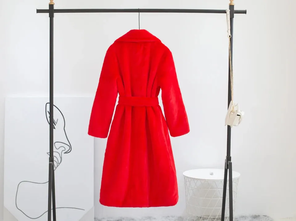 Winter Women High Quality Faux Rabbit Fur Coat Luxury Long Fur Coat Loose Lapel OverCoat Thick Warm Plus Size Female Plush Coats