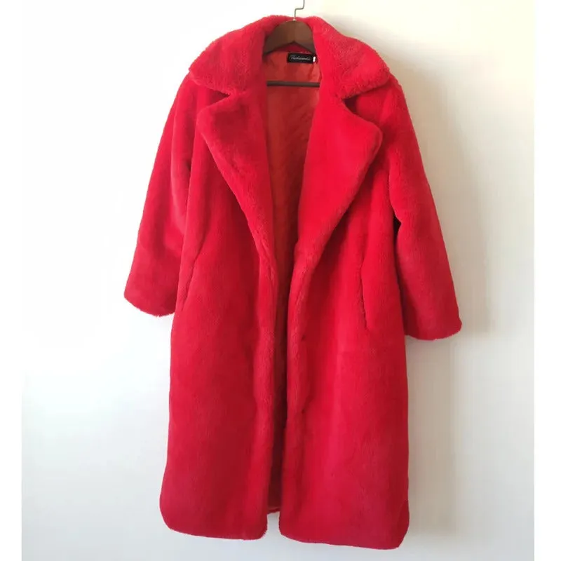 Winter Women High Quality Faux Rabbit Fur Coat Luxury Long Fur Coat Loose Lapel OverCoat Thick Warm Plus Size Female Plush Coats